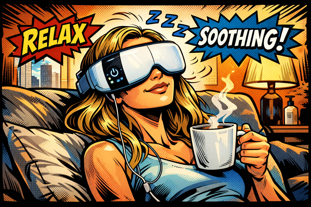 kisumaoホットアイマスクでリラックスする女性