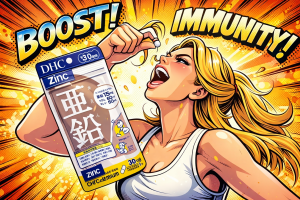 DHC亜鉛のサプリメントを飲む女性