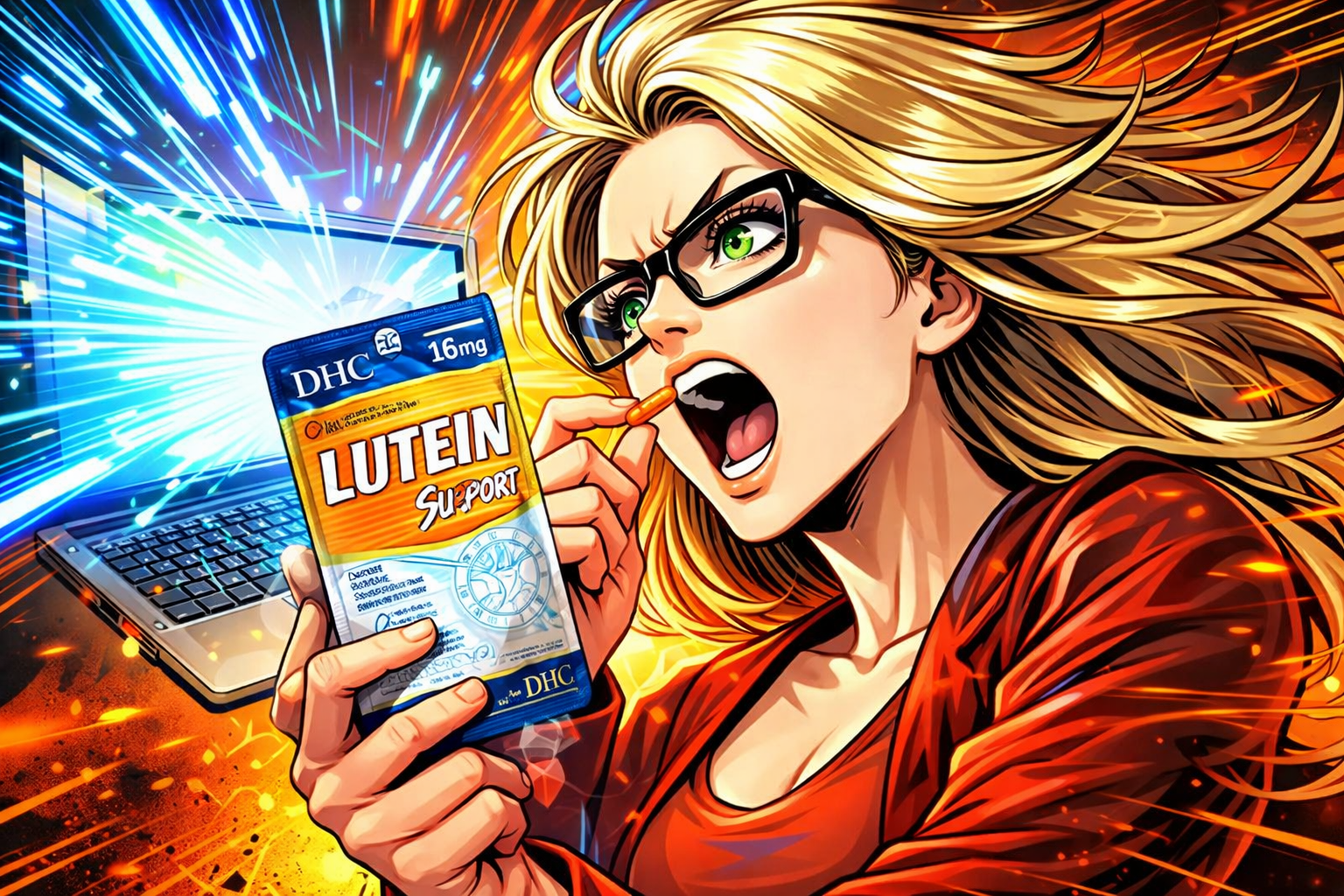 ルテインのライトプロテクションを飲む女性