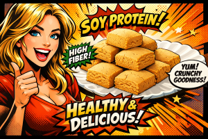 まめぷく豆乳おからクッキーをお皿の上に乗せている金髪女性